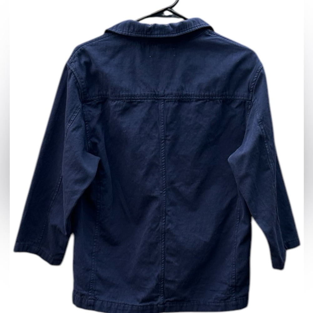 Zara NWOT Women’s Cotton Linen Blend Button Up Navy Jacket Size: 13-14 - Picture 2 of 7
